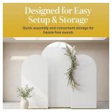 Metal Arch Backdrop Stand and Cover Set   3 Gold Frames (7.2ft, 6ft x2) with White Wrinkle-Free Spandex Covers, Water Weights, Bags & Case   Wedding, Birthday, Baby Shower, Party Decor