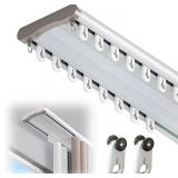 Double Curtain Track Ceiling Mount, 9.2ft (2.8m) Heavy Duty White Aluminum Alloy Curtain Rail with Nano Rollers, Blackout Drop Ceiling Track for Bedroom Window Hotel (White)