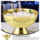 3 Gallon 12L Stainless Steel Beverage Tub Insulated Ice Bucket Metal Champagne Bowl with Base Large Size Ice Bowl for Wine Beer Home Bar Parties Gold