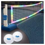 $150 OHYEMO LED Pool Volleyball Net Set, Light Up Pool Volleyball Game Set with 2 LED Water Balls, Adjustable Net and Pump, Swimming Pool Sports Game Set for Adults Teens, Inground Pool Toy Party Fun