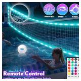 $150 OHYEMO LED Pool Volleyball Net Set, Light Up Pool Volleyball Game Set with 2 LED Water Balls, Adjustable Net and Pump, Swimming Pool Sports Game Set for Adults Teens, Inground Pool Toy Party Fun