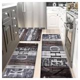 PVC Farmhouse Kitchen Mats for Floor Set of 3, Wooden Board Theme Kitchen Rugs, Kitchen Rugs Non-Slip Washable, Anti Fatigue Kitchen Mat for Sink Office Laundry,18"x30"+18"x48"+18"x60" Inches