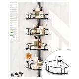 ALLZONE Corner Shower Caddy Tension Pole, 4 Hang-On Basket with Mixed-Height Shelves for Various Bottle Sizes, Extra Hooks & Soap Holder, Rustproof Stainless Steel, Fits 34 116 Inch, Black/White