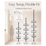 ALLZONE Corner Shower Caddy Tension Pole, 4 Hang-On Basket with Mixed-Height Shelves for Various Bottle Sizes, Extra Hooks & Soap Holder, Rustproof Stainless Steel, Fits 34 116 Inch, Black/White