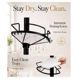 ALLZONE Corner Shower Caddy Tension Pole, 4 Hang-On Basket with Mixed-Height Shelves for Various Bottle Sizes, Extra Hooks & Soap Holder, Rustproof Stainless Steel, Fits 34 116 Inch, Black/White