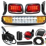 $133 EZGO Deluxe Light Bar Kit, Golf Cart LED Light Kit for EZGO TXT 1996-2013 Gas&Electric Carts, with 12V Street Legal LED Headlight Taillights Turn Signals Hazard Light Switch Horn Brake Pad