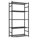 Sakugi Storage Shelves - 5-Tier Metal Storage Shelves with Wall Anchoring Kit & Leveling Feet, Sturdy Steel Shelf Organizer for Kitchen, Laundry Room, Bathroom, 23.6" x 13.7" x 59", Black