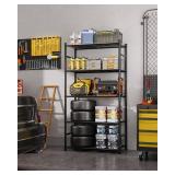 Sakugi Storage Shelves - 5-Tier Metal Storage Shelves with Wall Anchoring Kit & Leveling Feet, Sturdy Steel Shelf Organizer for Kitchen, Laundry Room, Bathroom, 23.6" x 13.7" x 59", Black