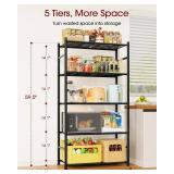 Sakugi Storage Shelves - 5-Tier Metal Storage Shelves with Wall Anchoring Kit & Leveling Feet, Sturdy Steel Shelf Organizer for Kitchen, Laundry Room, Bathroom, 23.6" x 13.7" x 59", Black