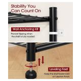 Sakugi Storage Shelves - 5-Tier Metal Storage Shelves with Wall Anchoring Kit & Leveling Feet, Sturdy Steel Shelf Organizer for Kitchen, Laundry Room, Bathroom, 23.6" x 13.7" x 59", Black