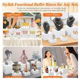8 Pcs White Buffet Risers with Mini Table Sign, Serving Tongs, Acrylic Food Risers for Buffet Table Display Stand Shelf for Party Catering Dessert Jewelry Collectibles (Size 9" 8" 7" 6" 5" 5" 4" 4")