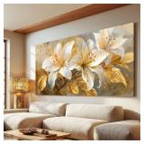 Canvas Wall Art Decor White Flower Pictures Wall Decor For Living Room Gold Botanical Wall Art Decor Modern Aesthetics Wall Art Paintings Prints For Home Bedroom Office Room Wall Decor 20 40 Inch