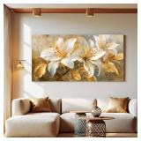 Canvas Wall Art Decor White Flower Pictures Wall Decor For Living Room Gold Botanical Wall Art Decor Modern Aesthetics Wall Art Paintings Prints For Home Bedroom Office Room Wall Decor 20 40 Inch