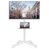 BONTEC Rolling TV Stand with Tilt, Mobile TV Stand Wheels for 23 65 Inch TVs, Portable Outdoor TV Cart with Adjustable Shelf for Living Room, Bedroom, Holds 88 lbs, Max VESA 400x400mm, White
