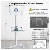 BONTEC Rolling TV Stand with Tilt, Mobile TV Stand Wheels for 23 65 Inch TVs, Portable Outdoor TV Cart with Adjustable Shelf for Living Room, Bedroom, Holds 88 lbs, Max VESA 400x400mm, White