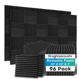 Knightsacoustic 96 Pack Foam Panels for Walls, 1x12x12 in, High Density Acoustic, Black