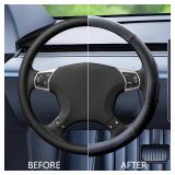 Universal 14.5-15 inch Microfiber Leather Car Steering Wheel Cover with Anti-Slip Lining Massage Function (Black)