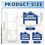 14 Pack Open House Sign for Real Estate 24 x 18 Inch Double Sided Sign Posts Plastic Heavy Duty Directional Yard Mark with Left Right Arrows 14 Pcs H Metal Stakes(Blue)