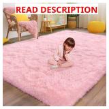 Fluffy Pink Rug for Bedroom Girls, 5x7 Soft Fuzzy Plush Shag Area Rug for Living Room, Cute Comfy Throw Rug for Kids, Non-Slip Indoor Shaggy Floor Carpet for Nursery Teen Dorms Home Decor Aesthetic