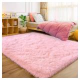 Fluffy Pink Rug for Bedroom Girls, 5x7 Soft Fuzzy Plush Shag Area Rug for Living Room, Cute Comfy Throw Rug for Kids, Non-Slip Indoor Shaggy Floor Carpet for Nursery Teen Dorms Home Decor Aesthetic