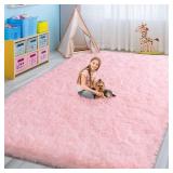 Fluffy Pink Rug for Bedroom Girls, 5x7 Soft Fuzzy Plush Shag Area Rug for Living Room, Cute Comfy Throw Rug for Kids, Non-Slip Indoor Shaggy Floor Carpet for Nursery Teen Dorms Home Decor Aesthetic