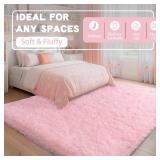 Fluffy Pink Rug for Bedroom Girls, 5x7 Soft Fuzzy Plush Shag Area Rug for Living Room, Cute Comfy Throw Rug for Kids, Non-Slip Indoor Shaggy Floor Carpet for Nursery Teen Dorms Home Decor Aesthetic
