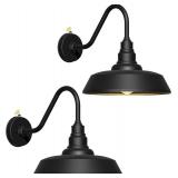 $152 15 Inch Large Outdoor Gooseneck Barn Light, *NO BULBS* Dusk to Dawn Barn Lights 2-Pack, Exterior Classic Black Barn Light for Porch, Farmhouse, Garage, Gooseneck Lighting