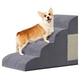 Dog Stairs for Small Dogs, 4-Step Dog Ramp for Bed 19.7" H, Dogs Steps for Bed, Couch, Pet Stairs with Non-Slip Bottom Design, Cat Scratching, High Density Foam Portable Pet Steps, Indoor, Grey