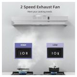 FIREGAS 30 Inch Under Cabinet Range Hood, 300 CFM Powerful & 45dB Quiet Vent Hood, Slim Stainless Steel Stove Hood for Kitchen & Apartments, 2-Speed Exhaust Fan, Ducted/Ductless Convertible