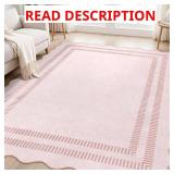 Pink Rugs for Bedroom Girls, 5x7 Washable Non Slip Area Rugs for Living Room, Soft Vintage Ultra-Thin Scalloped Carpet for Nursery Dorm Home Decor