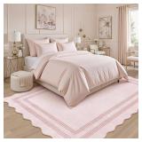Pink Rugs for Bedroom Girls, 5x7 Washable Non Slip Area Rugs for Living Room, Soft Vintage Ultra-Thin Scalloped Carpet for Nursery Dorm Home Decor