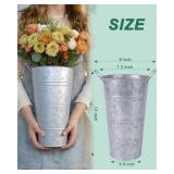 12 Inch Galvanized Metal Vases for Flowers - 2 Pcs Farmhouse Decorative Tall Flower Bucket with Handles, Rustic French Tin Planter Buckets for Wedding Decor (Silver)