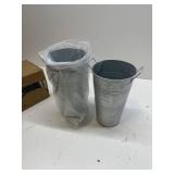12 Inch Galvanized Metal Vases for Flowers - 2 Pcs Farmhouse Decorative Tall Flower Bucket with Handles, Rustic French Tin Planter Buckets for Wedding Decor (Silver)