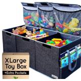 Extra Large Toy Box - Big Toy Box - Sturdy Extra Large Toy Storage Organizer with Pockets - Extra Large Toy Chest 36 x 16 x 12 in - Black