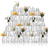 Glass Bud Vases Set of 64 - Assorted Small Mini Glass Vases for Flowers, Crystal Vintage Vase Set, Bulk Centerpieces for Table D cor, Wedding, Home and Events (Clear, 64 Pcs)