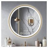 Wall-Mounted Round Bathroom Mirror with LED-Lights - Frame Vanity Mirrors (24" x 24", Gold)