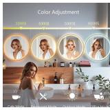 Wall-Mounted Round Bathroom Mirror with LED-Lights - Frame Vanity Mirrors (24" x 24", Gold)