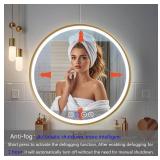 Wall-Mounted Round Bathroom Mirror with LED-Lights - Frame Vanity Mirrors (24" x 24", Gold)