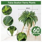 CQURE 45" Fake Ferns Artificial Plants Large,Set of 2 Artificial Boston Ferns Faux Hanging Fake Plants for Outdoors Planter Home Garden Decor,60 Branches