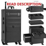 $130 Somduy 4 in 1 Rolling Makeup Case on Wheels with Drawer and Professional Cosmetic Organizers for Salon Barber - Bright Black