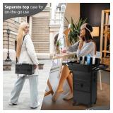 $130 Somduy 4 in 1 Rolling Makeup Case on Wheels with Drawer and Professional Cosmetic Organizers for Salon Barber - Bright Black