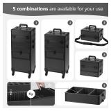 $130 Somduy 4 in 1 Rolling Makeup Case on Wheels with Drawer and Professional Cosmetic Organizers for Salon Barber - Bright Black