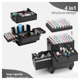 $130 Somduy 4 in 1 Rolling Makeup Case on Wheels with Drawer and Professional Cosmetic Organizers for Salon Barber - Bright Black