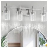 $121 4-Light Brushed Nickel Vanity Light with 3 Color Modes (3000K/4000K/6000K), Eye Protection LED Bathroom Light Fixture, Dimmable Modern Wall Light Over Mirror with Clear Glass Shade