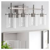 $121 4-Light Brushed Nickel Vanity Light with 3 Color Modes (3000K/4000K/6000K), Eye Protection LED Bathroom Light Fixture, Dimmable Modern Wall Light Over Mirror with Clear Glass Shade