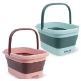 2 Pack Foldable Foot Bath Basin, Collapsible Foot Soak Tub, Multifunction Plastic Basin with Handles,Foot Tub for Soaking Feet,Pink&Green