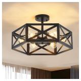 Modern Semi Flush Mount Ceiling Light,19.7" 6-Light Hexagon Flush Mount Ceiling Lights for Dining Room Light Fixture,Farmhouse Black Metal Kitchen Island Lighting Fixtures for Hallway,Bathroom