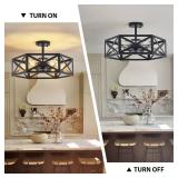 Modern Semi Flush Mount Ceiling Light,19.7" 6-Light Hexagon Flush Mount Ceiling Lights for Dining Room Light Fixture,Farmhouse Black Metal Kitchen Island Lighting Fixtures for Hallway,Bathroom