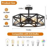Modern Semi Flush Mount Ceiling Light,19.7" 6-Light Hexagon Flush Mount Ceiling Lights for Dining Room Light Fixture,Farmhouse Black Metal Kitchen Island Lighting Fixtures for Hallway,Bathroom