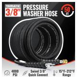 YAMATIC 3/8" Pressure Washer Hose 50FT With Swivel 3/8 Quick Connect, 4000 PSI High Tensile Steel Braided Kink Resistant, 212 F Hot/Cold Water Power Washer Hose for Professional Gas Cleaning
